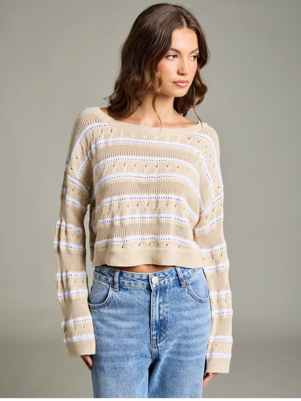 Hollister Cropped Knit Striped Sweater / XL